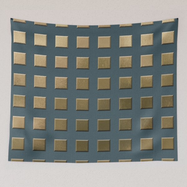 Item preview, Gold and Blue Metal 3D Squares Pattern designed and sold by Diana377.