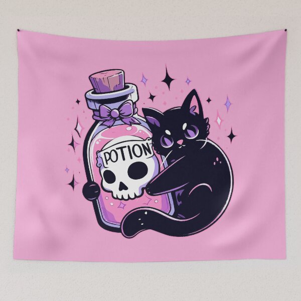 Item preview, Kawaii Black Cat, Pink Death Potion designed and sold by TomFrontierArt.