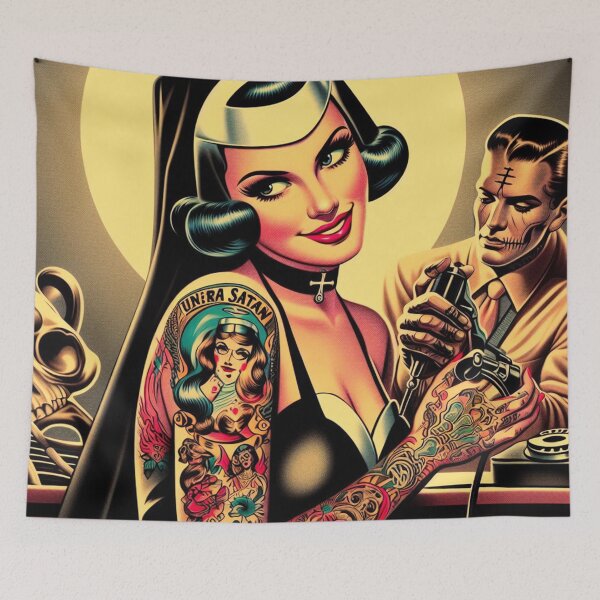 Item preview, Tattooed Nun Pin-up designed and sold by PulpVintage.