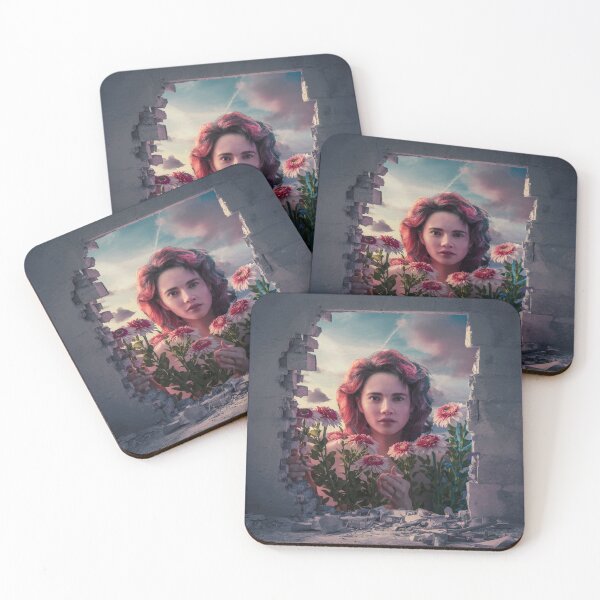 Item preview, A woman in orange flowers looking out from behind a broken wall  designed and sold by BeaGraphicsDesign.