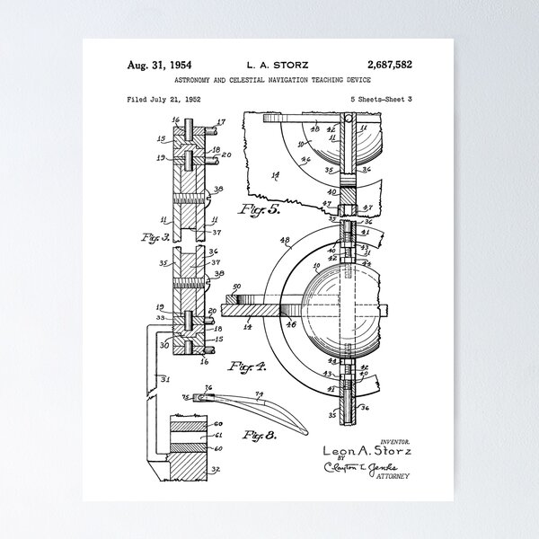 Item preview, Celestial Navigation Device Patent Art 1 White Background designed and sold by Peek-Designs.