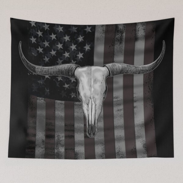 Item preview, American Longhorn Skull Flag Grey designed and sold by oz10.