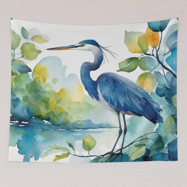 Item preview, The Majestic Blue Heron in Watercolor designed and sold by LianaCreates.
