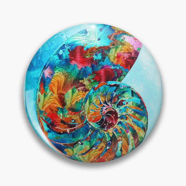 Item preview, Whimsical Colorful Nautilus Shell Seashell On Blue Beach Art designed and sold by Sharon Cummings Art.