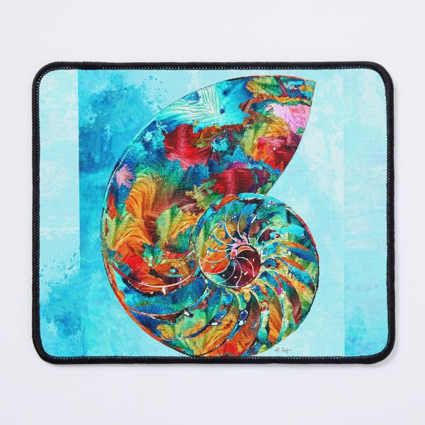 Item preview, Whimsical Colorful Nautilus Shell Seashell On Blue Beach Art designed and sold by Sharon Cummings Art.