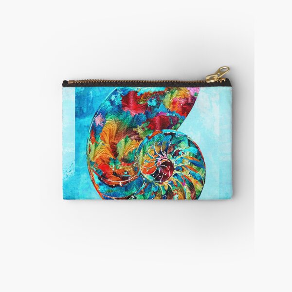 Item preview, Whimsical Colorful Nautilus Shell Seashell On Blue Beach Art designed and sold by Sharon Cummings Art.