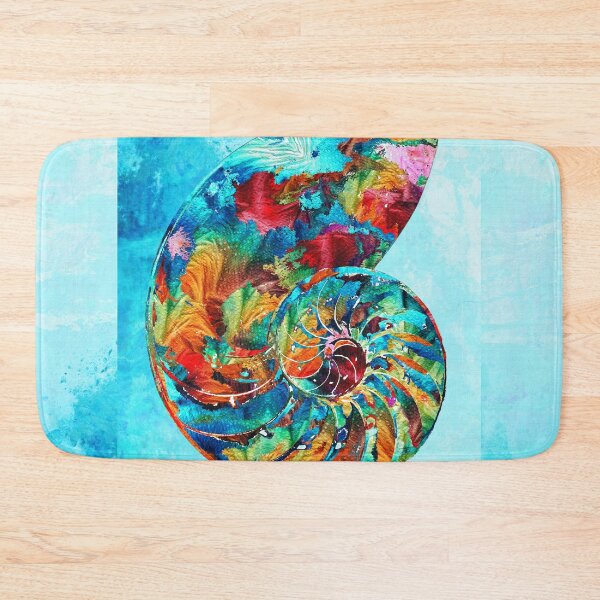 Item preview, Whimsical Colorful Nautilus Shell Seashell On Blue Beach Art designed and sold by Sharon Cummings Art.