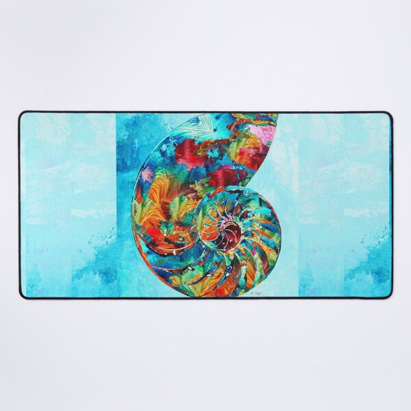 Item preview, Whimsical Colorful Nautilus Shell Seashell On Blue Beach Art designed and sold by Sharon Cummings Art.
