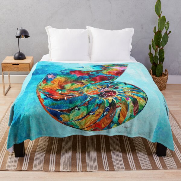 Item preview, Whimsical Colorful Nautilus Shell Seashell On Blue Beach Art designed and sold by Sharon Cummings Art.