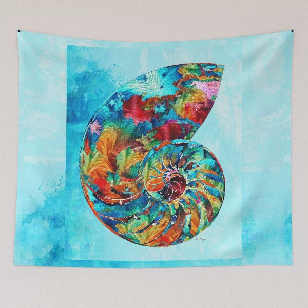 Item preview, Whimsical Colorful Nautilus Shell Seashell On Blue Beach Art designed and sold by Sharon Cummings Art.