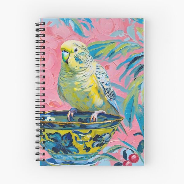 Item preview, Yellow budgie on chinoiserie bowl designed and sold by SophieClimaArt.