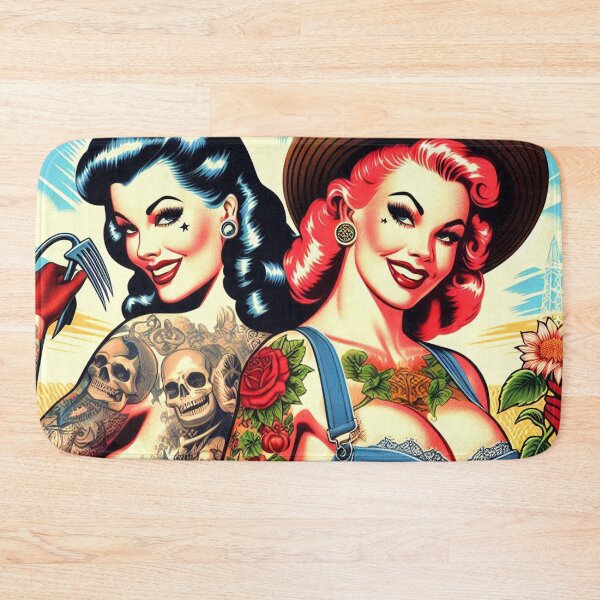 Item preview, Retro Tattooed Farm Girls designed and sold by PulpVintage.