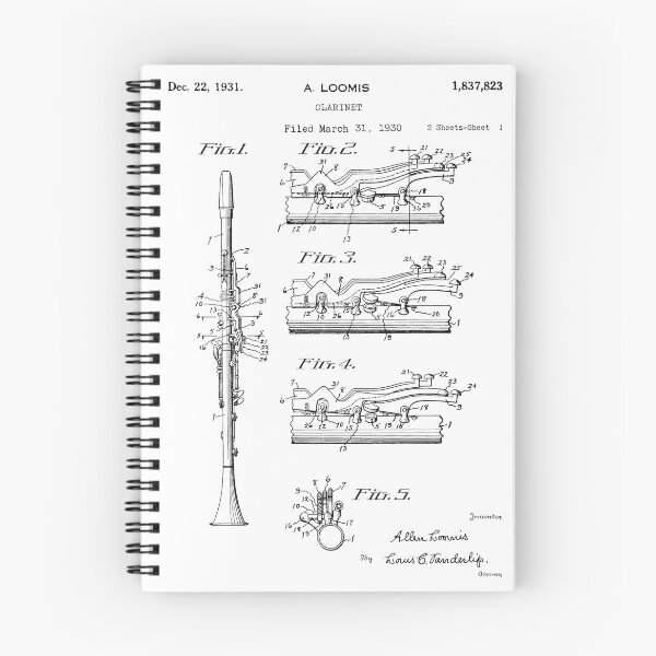 Item preview, Clarinet Woodwind Instrument Patent Art 1 White Background designed and sold by Peek-Designs.