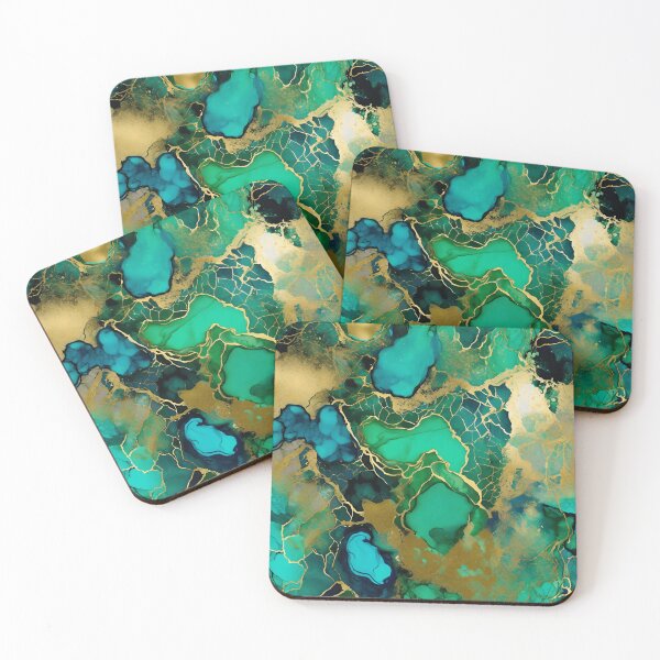 Item preview, Modern Abstract Art with Green, Azure, Dark Blue, Colors with Gold Veins; designed and sold by branaghbel.