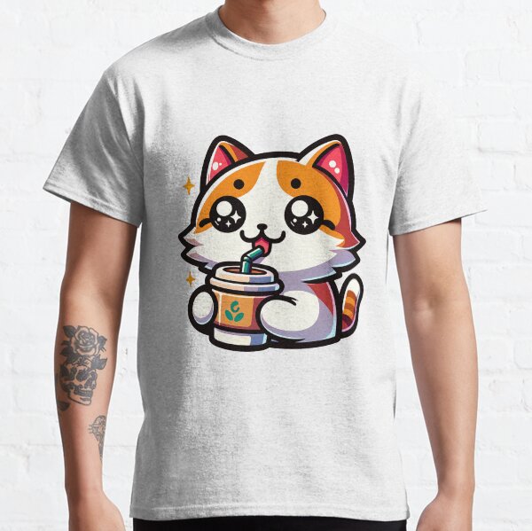 Item preview, Kawaii Cat Drinking Coffee designed and sold by bySamDesigns.