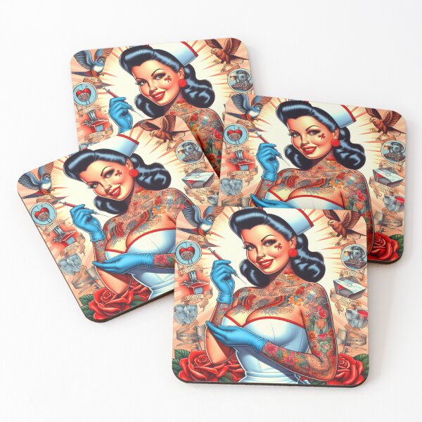 Item preview, Tattooed Old School Nurse Pin-up designed and sold by PulpVintage.