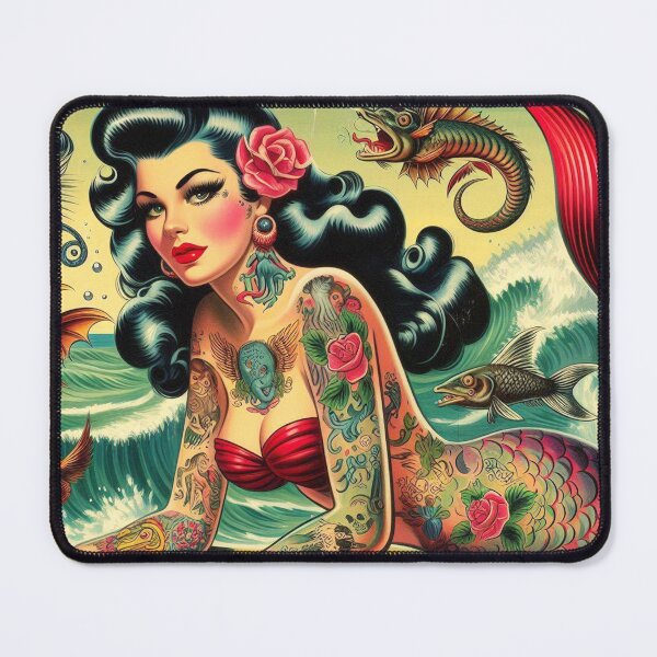 Item preview, Retro Tattooed Mermaid designed and sold by PulpVintage.