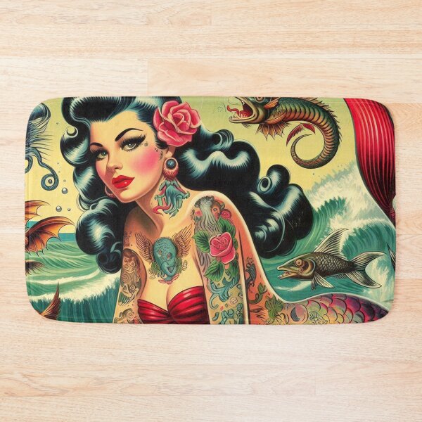 Item preview, Retro Tattooed Mermaid designed and sold by PulpVintage.