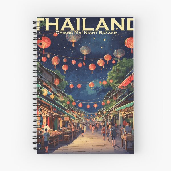 Aperçu de l'œuvre Bazar nocturne de Chiang Mai Thaïlande Tourisme vintage créée et vendue par TravelersGems.