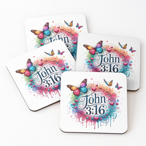 Item preview, John 3:16 Verse with Hearts and Butterflies designed and sold by PassionforLove.