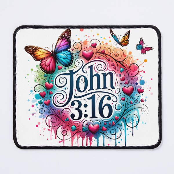 Item preview, John 3:16 Verse with Hearts and Butterflies designed and sold by PassionforLove.