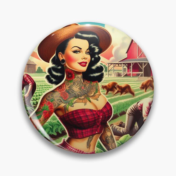 Artikelvorschau, Retro tätowiertes Bauernmädchen entworfen und verkauft von PulpVintage.