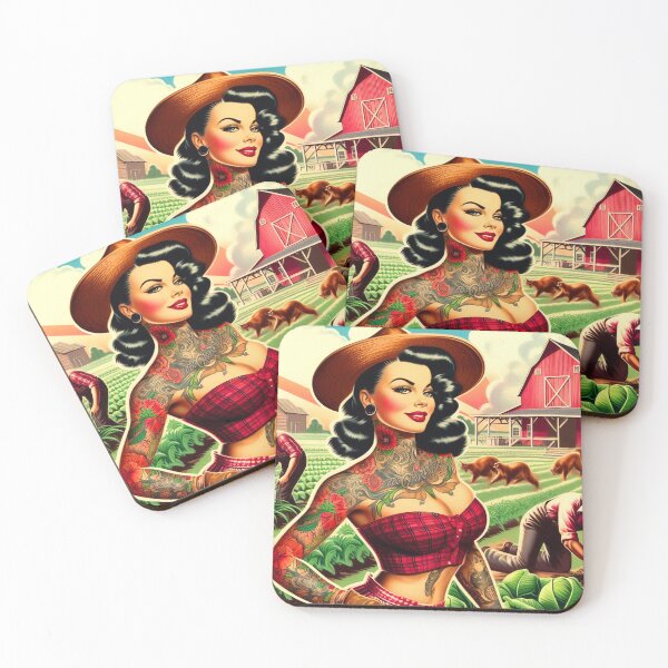 Item preview, Retro Tattooed Farm Girl designed and sold by PulpVintage.