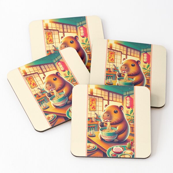 Item preview, Kawaii Capybara Eating Ramen Noodles Anime Japanese designed and sold by ArtFromBeyond.
