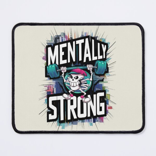 Item preview, mentally strong funny Skelton in the gym weight lifting, graffiti style - mental strength, positive, strength, humour, strength training designed and sold by AdesignTEE.
