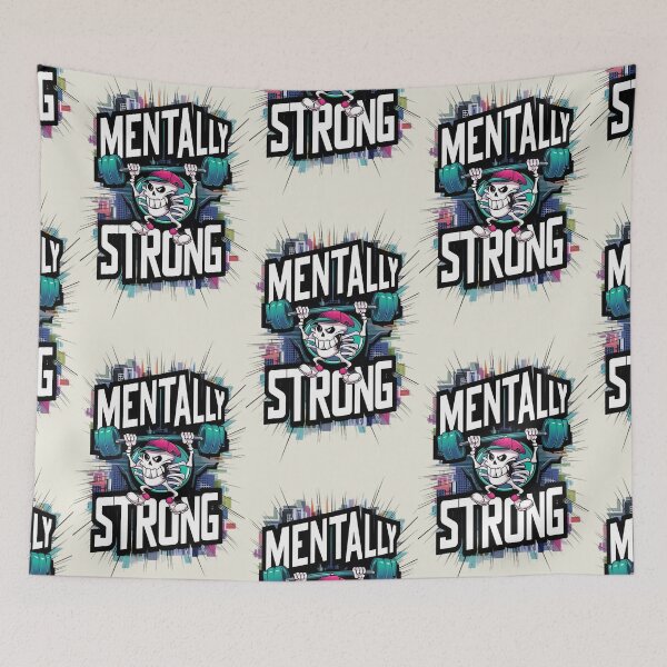 Item preview,  mentally strong funny Skelton in the gym weight lifting, graffiti style - mental strength, positive, strength, humour, strength training designed and sold by AdesignTEE.