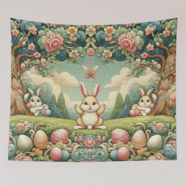 Item preview, Kawaii Bunnies Playing Outdoor looking for Hidden Easter Eggs designed and sold by Illuministique.