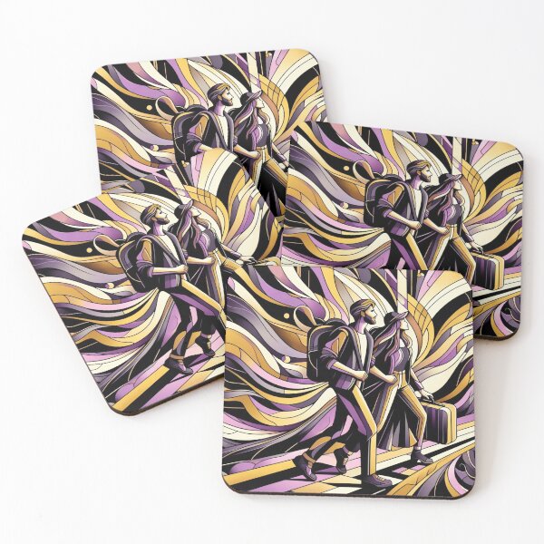 Item preview, Couple friends explore travel flow connection mauve black gold designed and sold by Meena-tta.
