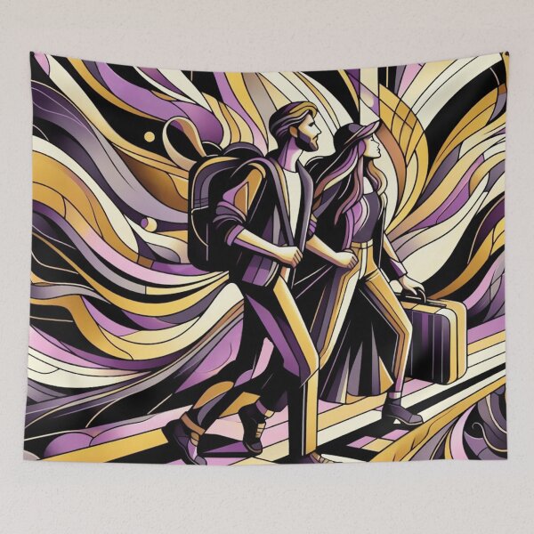 Item preview, Couple friends explore travel flow connection mauve black gold designed and sold by Meena-tta.