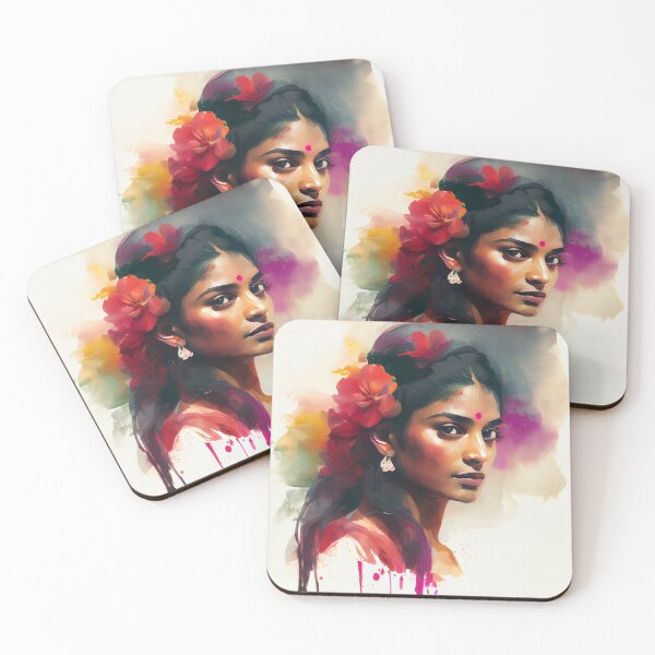 Aperçu de l'œuvre Fille indienne avec une fleur d'hibiscus créée et vendue par Naya-Daur.