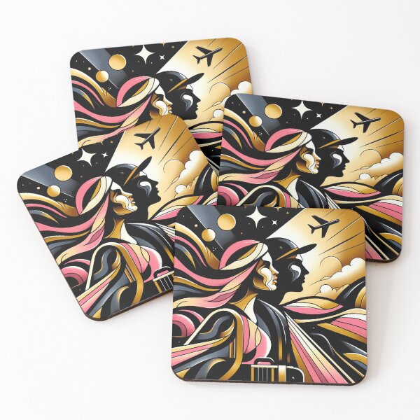 Item preview, Couple friends explore travel flow connection pink black gold designed and sold by Meena-tta.