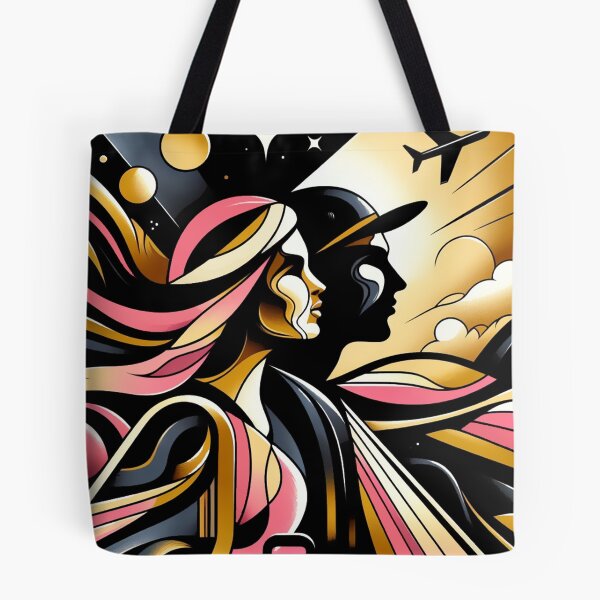 Item preview, Couple friends explore travel flow connection pink black gold designed and sold by Meena-tta.