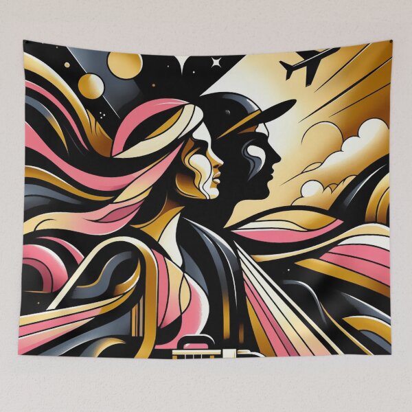 Item preview, Couple friends explore travel flow connection pink black gold designed and sold by Meena-tta.
