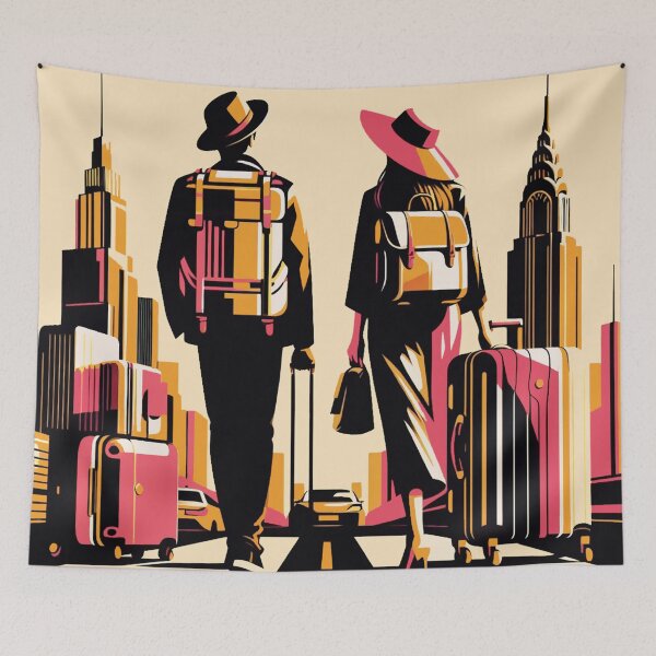 Item preview, Couple friends explore travel city flow connection pink black designed and sold by Meena-tta.