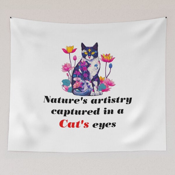 Item preview, Nature's artistry captured in a cat's eyes - Cat in Lotus Flowers quote designed and sold by Tom-Johnson.