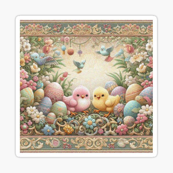 Item preview, Kawaii Chick Siblings in Easter Garden designed and sold by Illuministique.