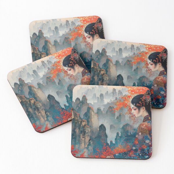 Item preview, Traditional Asian woman with scenic backdrop designed and sold by Artessie.