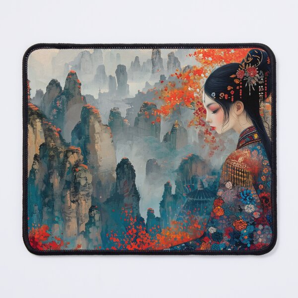 Item preview, Traditional Asian woman with scenic backdrop designed and sold by Artessie.