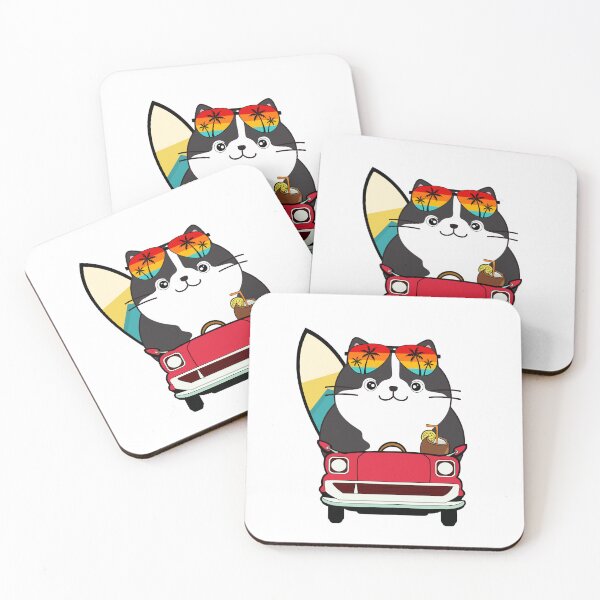 Item preview, Funny Fat Cat is driving a car with a surfboard designed and sold by Pet Station.