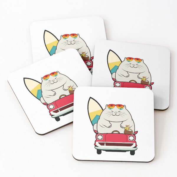 Item preview, Funny Fat Cat is driving a car with a surfboard designed and sold by Pet Station.