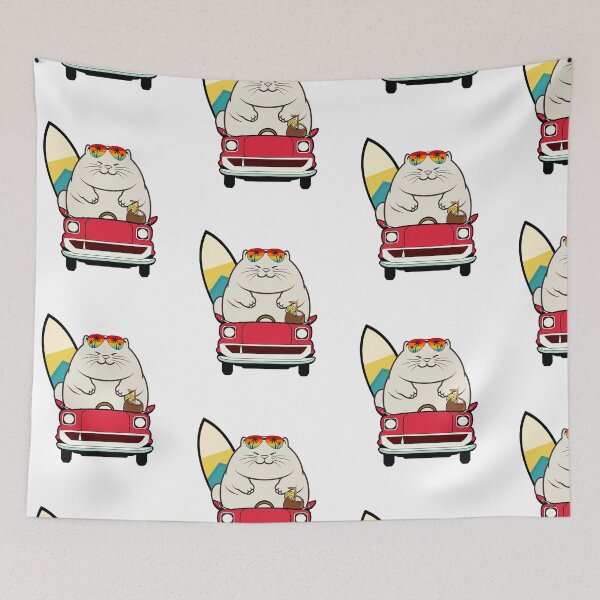 Item preview, Funny Fat Cat is driving a car with a surfboard designed and sold by Pet Station.