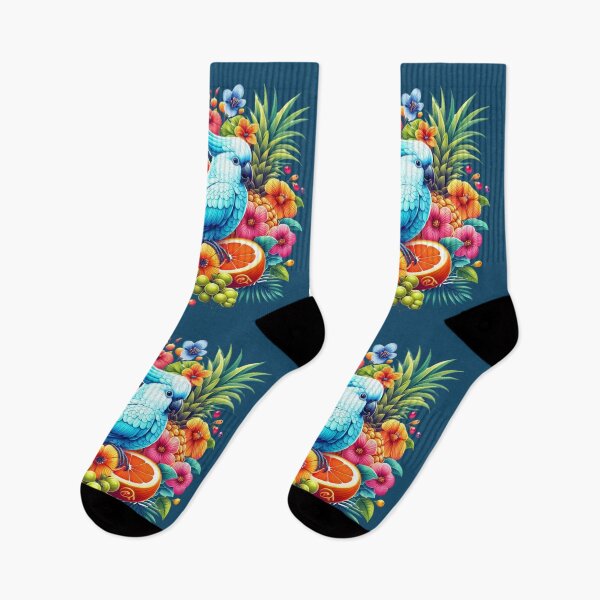 Item preview, Tropical happiness, orange and blue cockatoo birds, tropical fruits and flowers  designed and sold by coloursforkids.