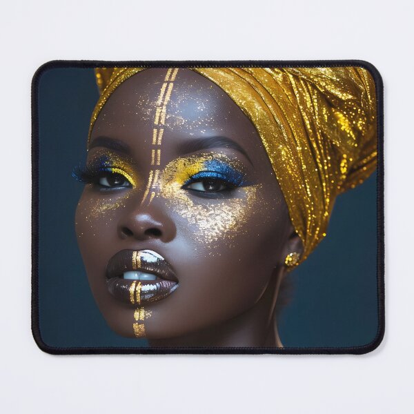 Item preview, African woman with gold head wrap and makeup designed and sold by Artessie.