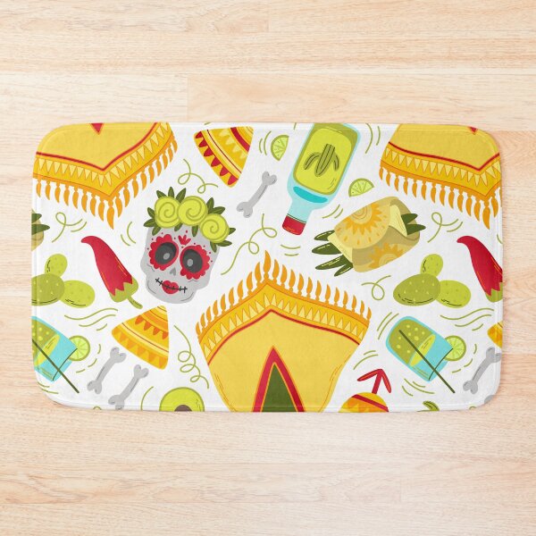 Item preview,  Seamless pattern with flat Mexican poncho, skull, food designed and sold by Nattalu.
