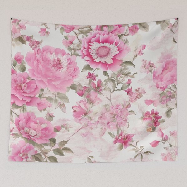 Item preview,  Vintage Pink and White Floral Chinoiserie  designed and sold by Tamas Das.