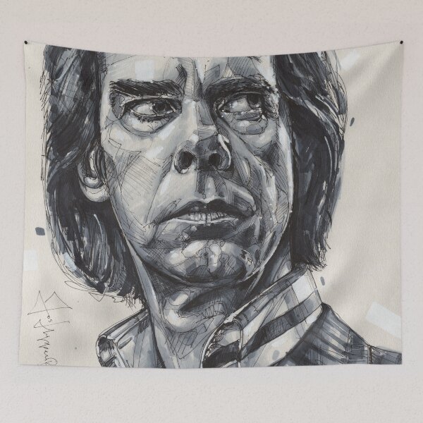 Item preview, Nick Cave black&white sketch designed and sold by GalleryKauffeld.